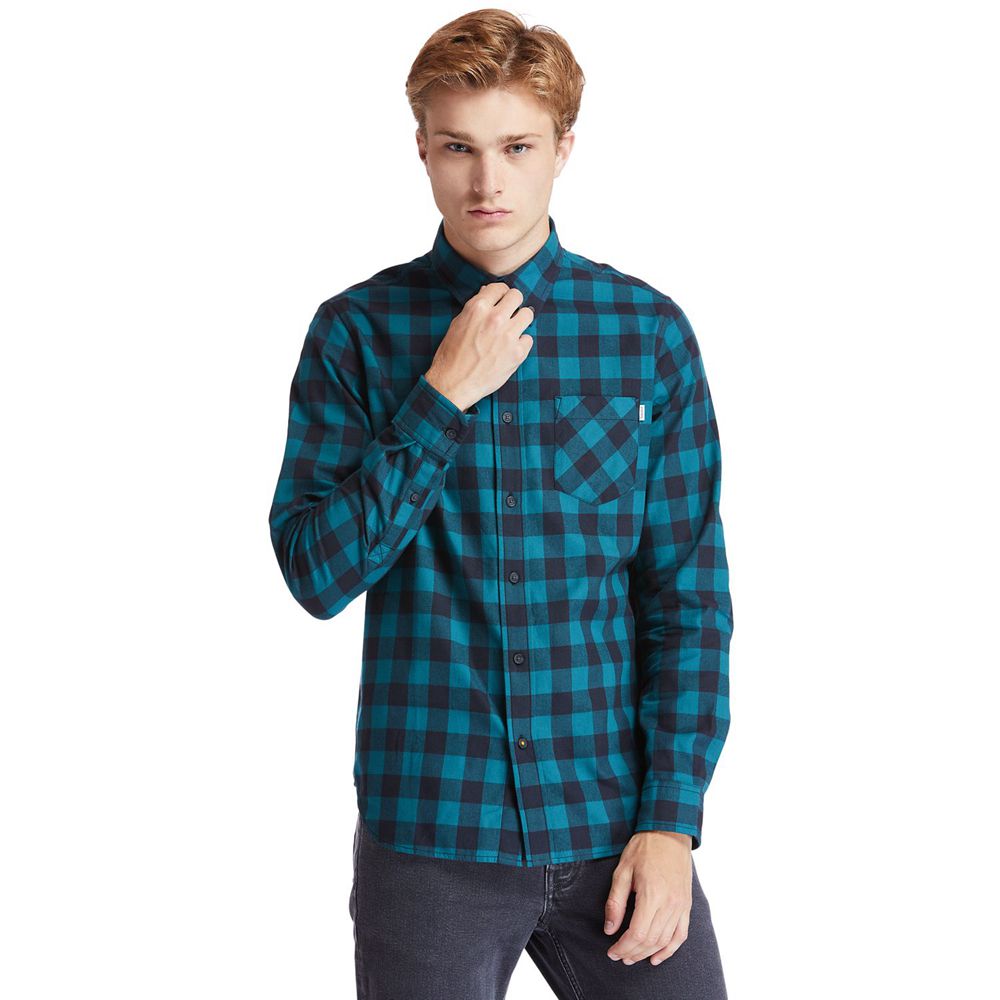 Timberland Mens Shirts Nashua River Long-Sleeve Flannel Check - Blue/Black - India WS1029547